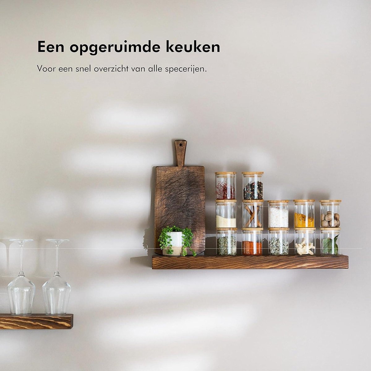 Stapelbare Kruidenpotjes Bamboe 150ml - Glazen Voorraadpotten Set - Spice Jars - Kruiden Organizer - Glazen Potjes Voorraadbussen - Thee Voorraaddozen kruidenpotjes vierkant