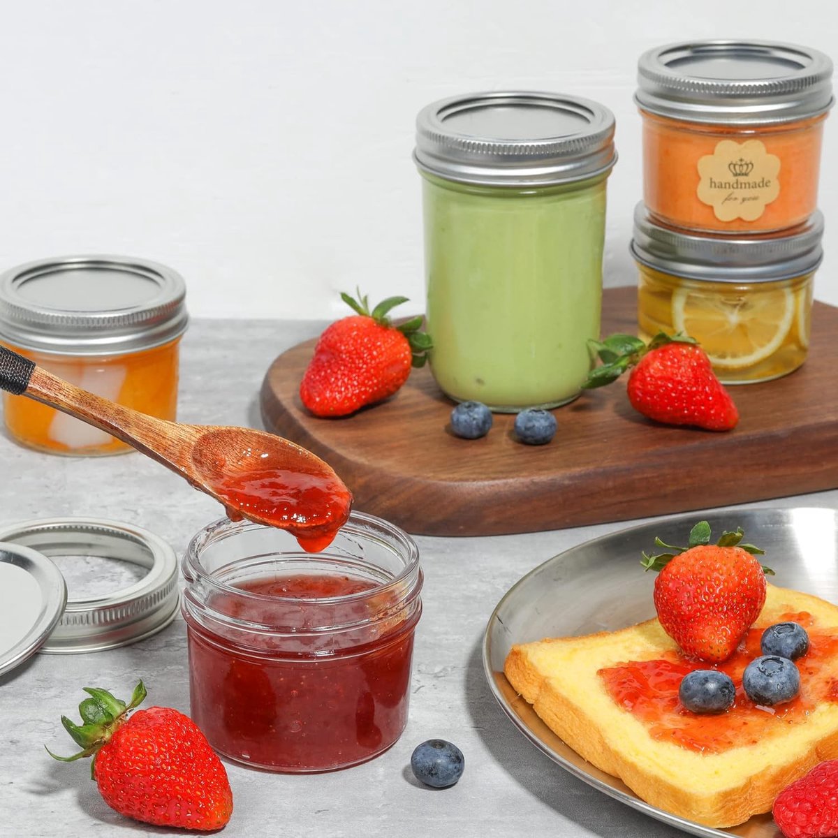 125 ml weckpotten met schroefdeksel en etiketten, jampotten, set van 8, kleine weckpotten met deksel voor kruiden, zelfgemaakte producten, gelei, jam, yoghurtpotten, glazen pot met deksel