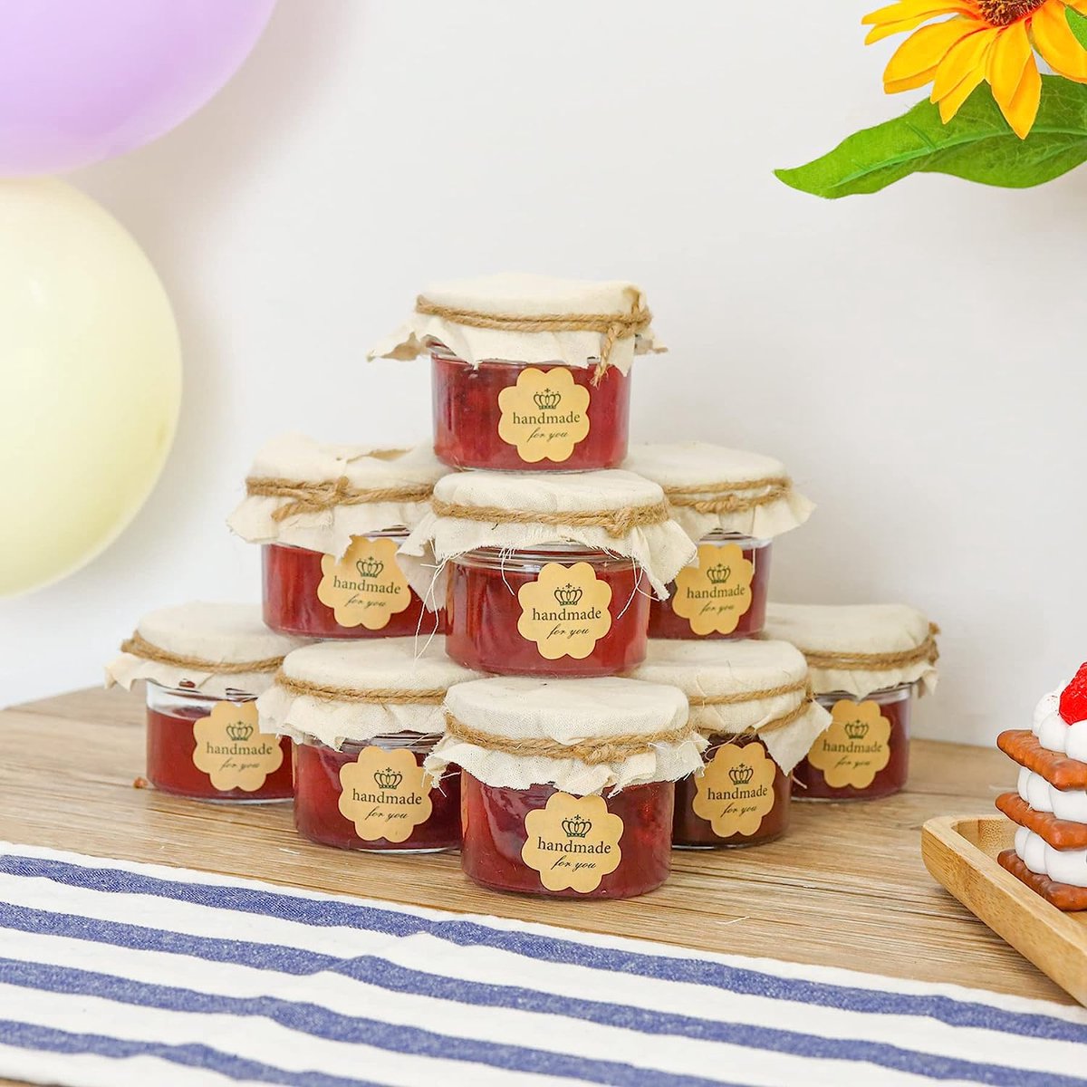 125 ml weckpotten met schroefdeksel en etiketten, jampotten, set van 8, kleine weckpotten met deksel voor kruiden, zelfgemaakte producten, gelei, jam, yoghurtpotten, glazen pot met deksel
