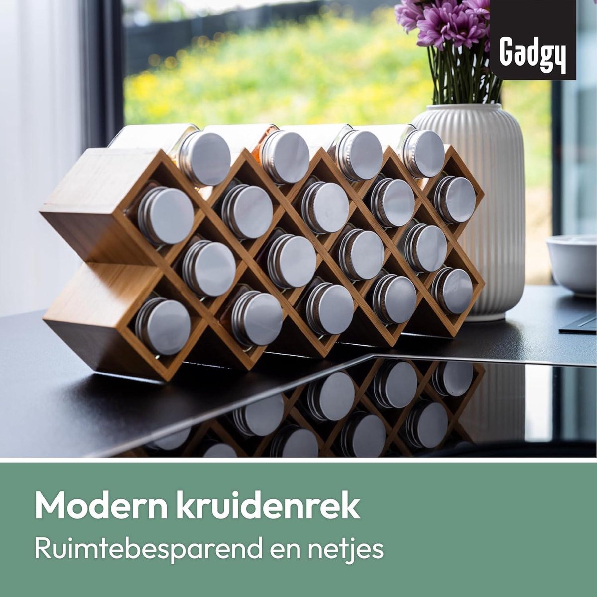 Kruidenpotjes met Stickers - Gadgy Kruidenrek Staand - Glazen Potjes met Deksel - Kruidenrekje Bamboe - Set inclusief Rekje - Kruidenstrooier - Stickers - Strooideksel - Stift