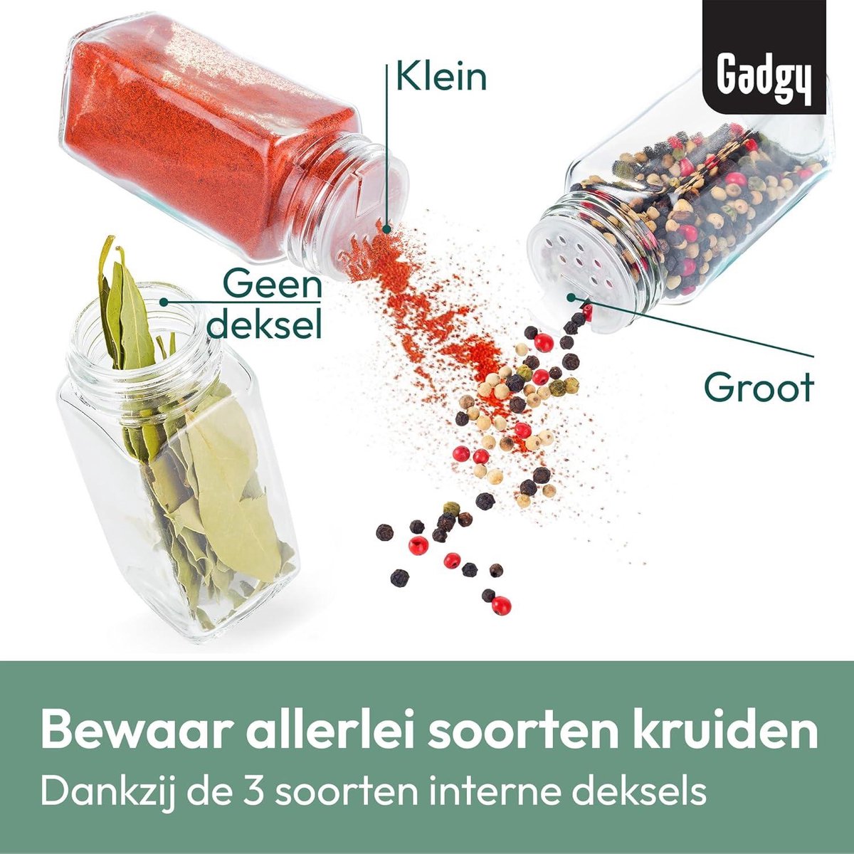 Kruidenpotjes met Stickers - Gadgy Kruidenrek Staand - Glazen Potjes met Deksel - Kruidenrekje Bamboe - Set inclusief Rekje - Kruidenstrooier - Stickers - Strooideksel - Stift