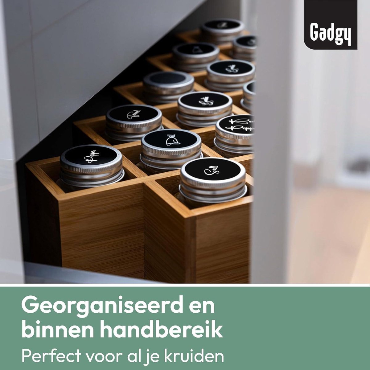 Kruidenpotjes met Stickers - Gadgy Kruidenrek Staand - Glazen Potjes met Deksel - Kruidenrekje Bamboe - Set inclusief Rekje - Kruidenstrooier - Stickers - Strooideksel - Stift