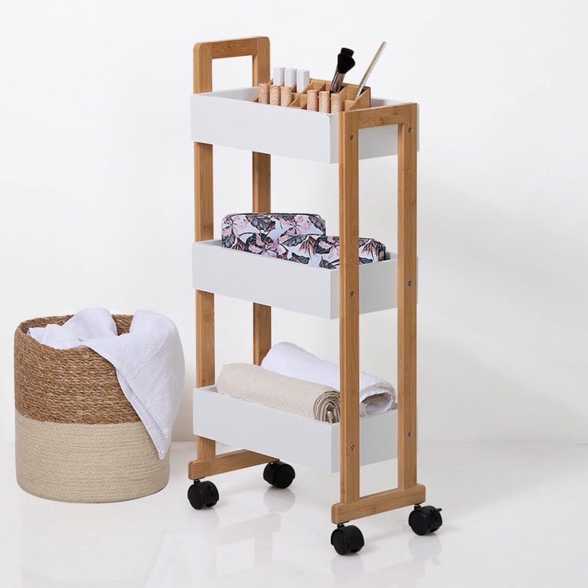 Kitchen trolley / bathroom cart – White – 38x20x80 cm