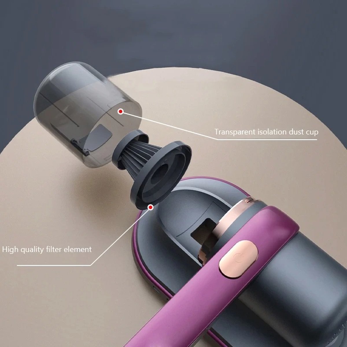 Stofzuiger tegen huisstofmijt - Uv-sterilisatielamp - Reiniger voor matrassen, tapijten, meubels, fauteuils en banken - Bestrijdt bacteriën, mijten en schimmels - Zakloos - USB-C oplader - Goud