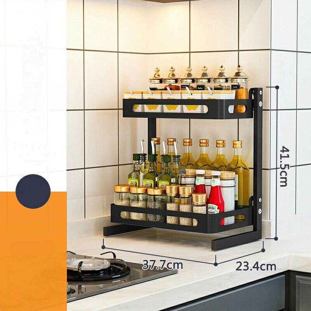 TDR - Multifunctioneel Staande Keukenrek, kruidenrek, of multifunctionele organiser - 2 laags - Zwart