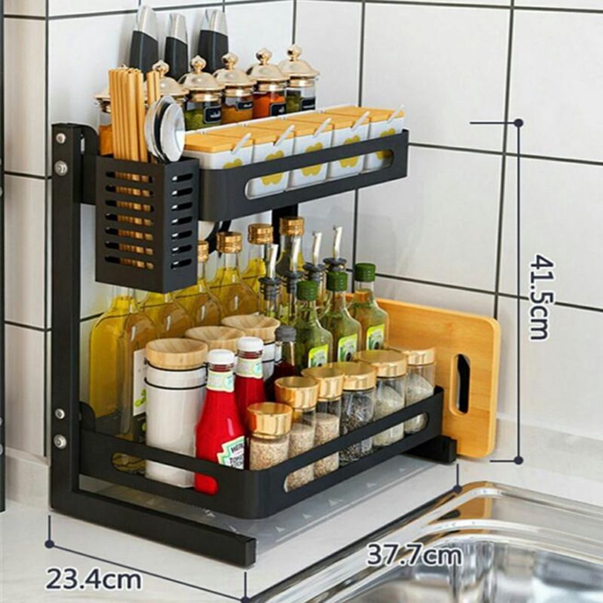 TDR - Multifunctioneel Staande Keukenrek, kruidenrek, of multifunctionele organiser - 2 laags - Zwart