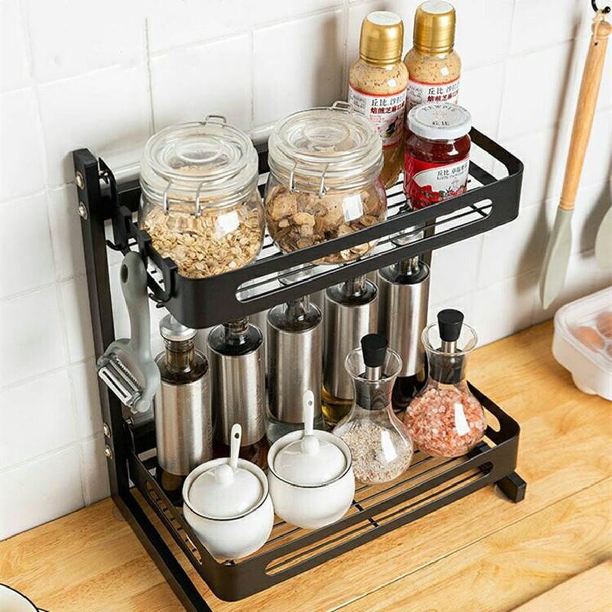 TDR - Multifunctioneel Staande Keukenrek, kruidenrek, of multifunctionele organiser - 2 laags - Zwart