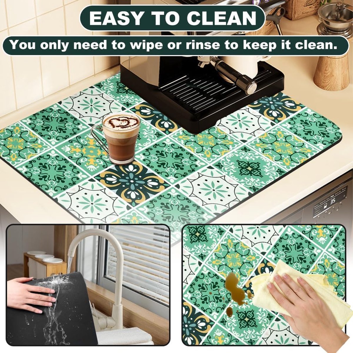 Coffee machine drip mat, absorbent drying mat, 40x50cm coffee machine mat base, absorbent draining mat, dish drying mat for kitchen, bathroom, countertop