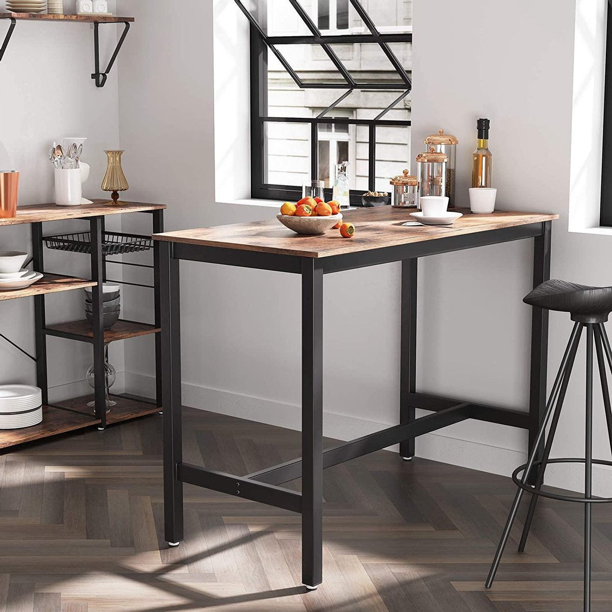 Bartafel - tafel voor cocktails - keukentafel - bruin-zwart - metaal - 120 x 60 x 90 cm