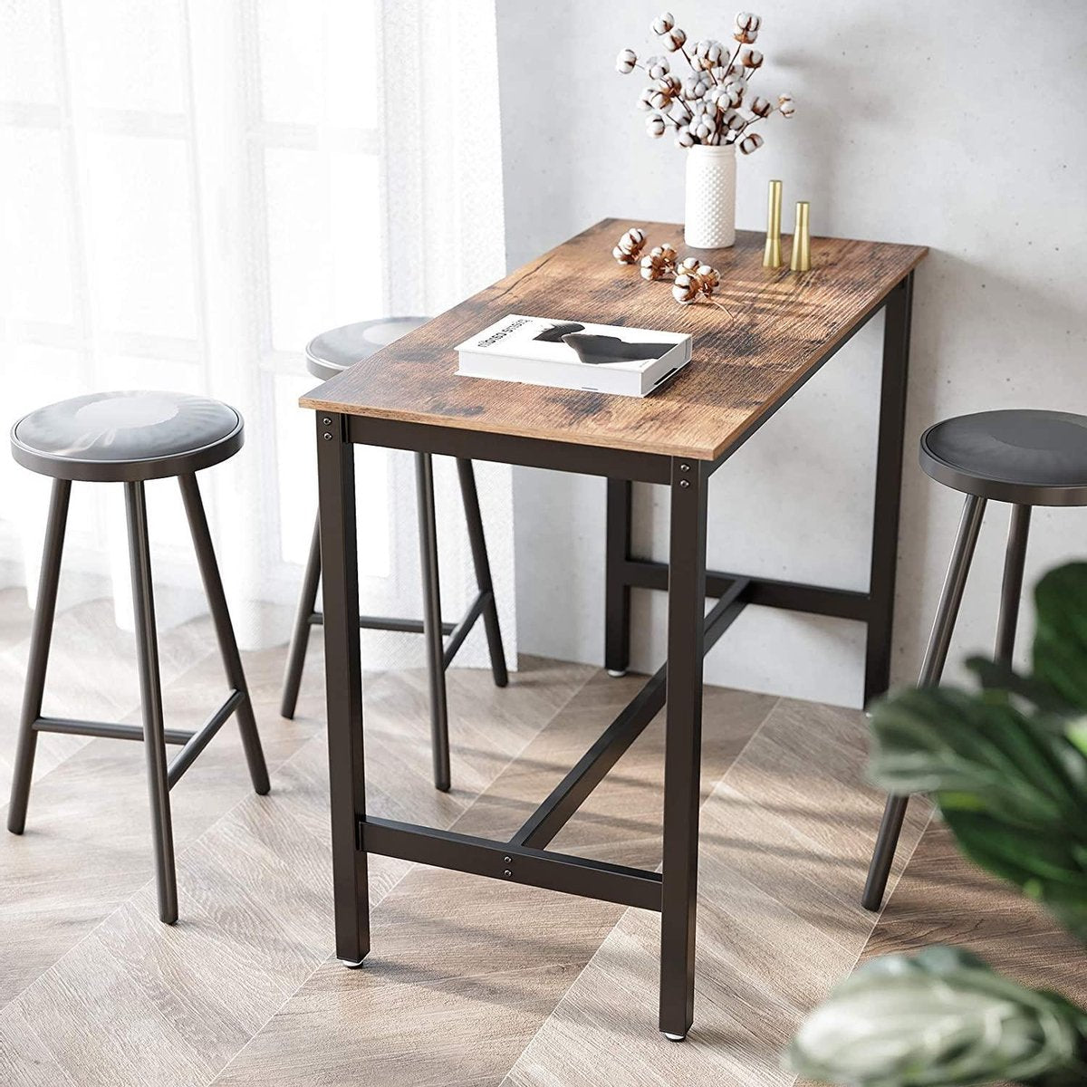 Bartafel - tafel voor cocktails - keukentafel - bruin-zwart - metaal - 120 x 60 x 90 cm