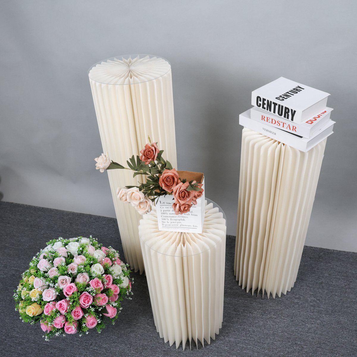 Plantentafel - Bloementafel - Taartplateau - Kerstzuil - Kerstdecoratie - Kerstaccessoire - Papieren cilinder - Opvouwbaar - Decoratie - Versiering - Bruiloft - Tafel - Kerst - Trouwerij - Bruiloft - Verjaardag - Feestje - Goud - Display - Diverse maten