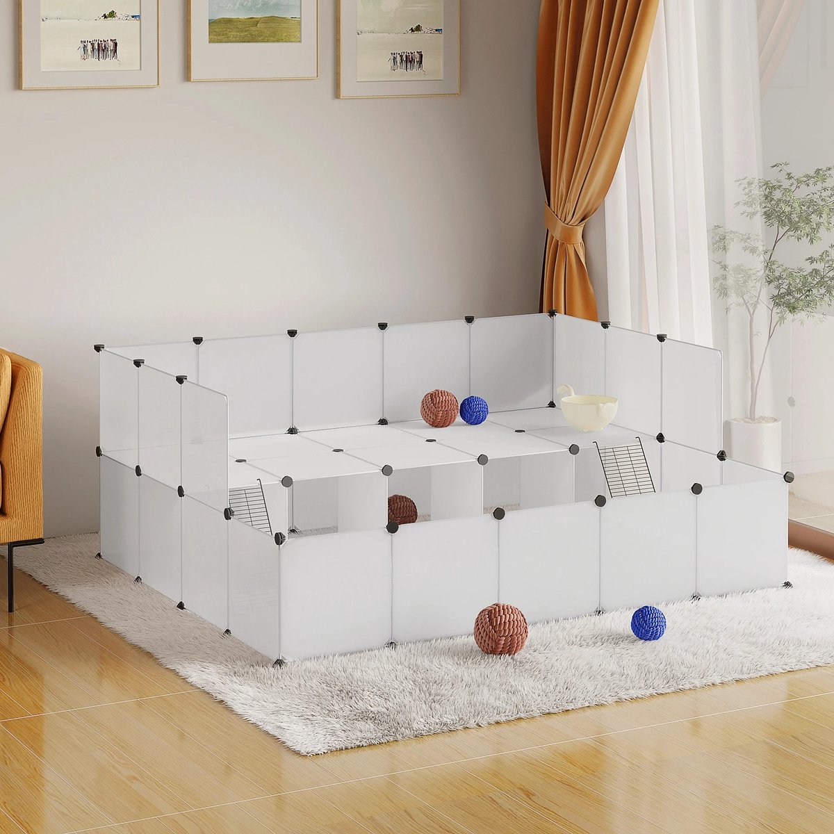 Eszenzics™ modulaire dierenren - Opvouwbaar - Flexibel ontwerp - Solide kunststof wit - Extra verdieping - Voor konijn, cavia, hamster, knaagdier, hond enz. - Dierenkooi