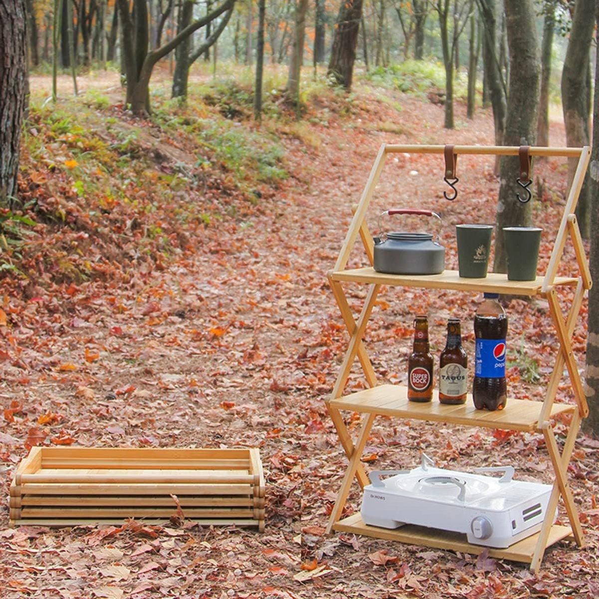 Opvouwbare Campingkast - Kampeerkast - Outdoor Organizer - Bamboe - 4 Planken