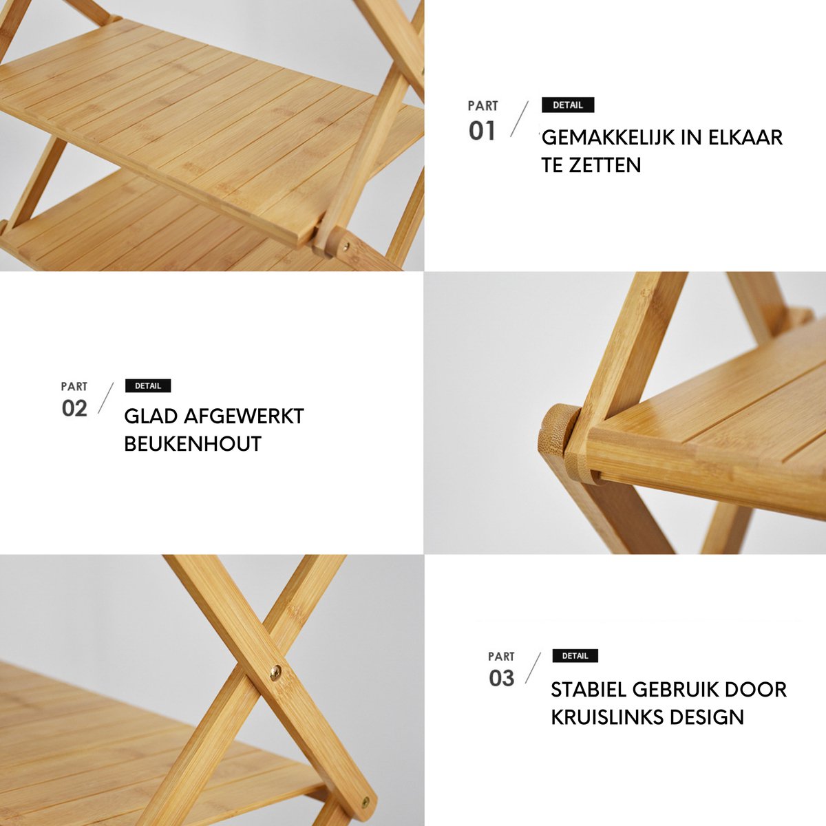 Opvouwbare Campingkast - Kampeerkast - Outdoor Organizer - Bamboe - 4 Planken