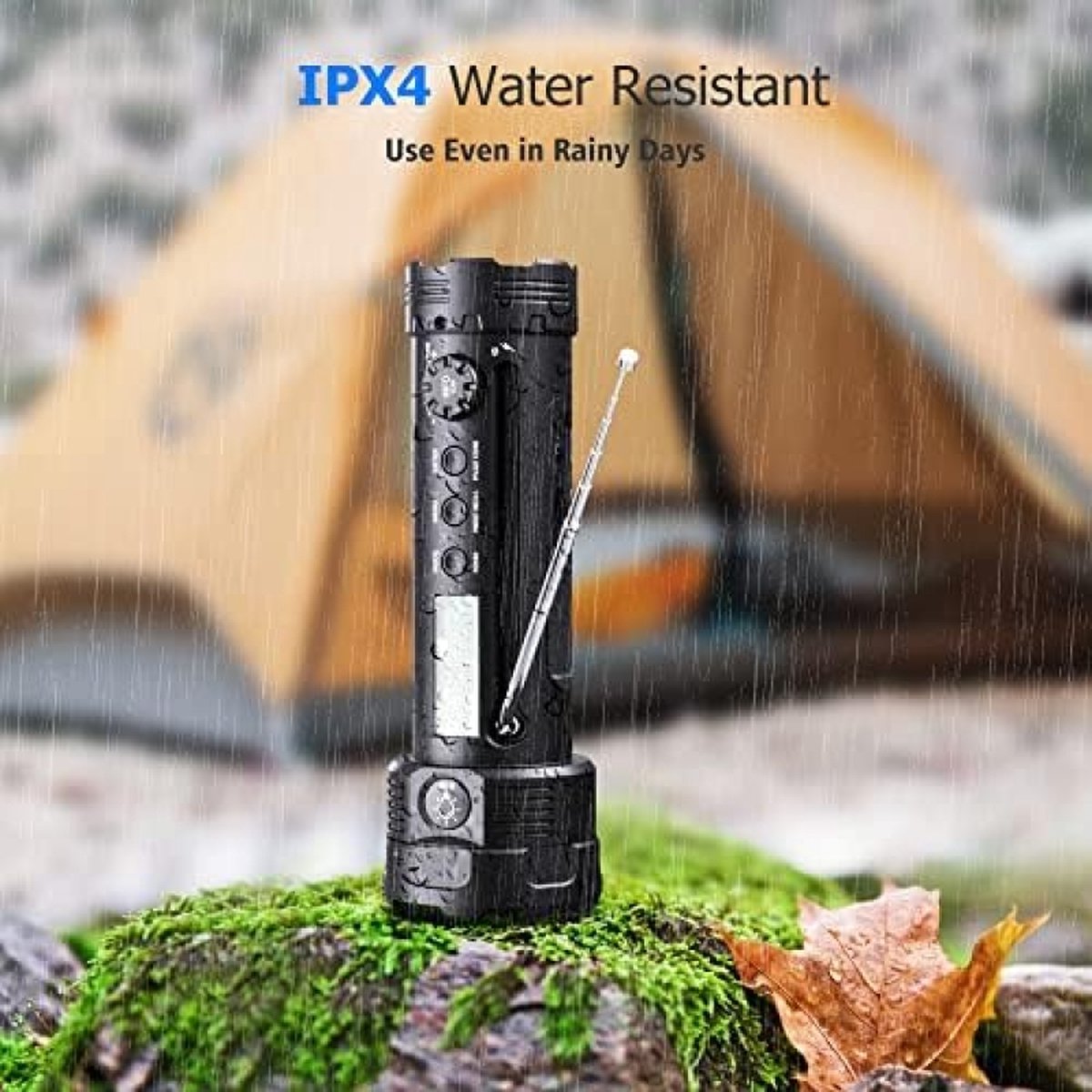 Dynamo-zaklamp, campinglamp, zwengelradio, met 3000 mAh oplaadbare batterij, noodradio, led-campinglamp, FM-dynamo, zonnetalarm, voor outdoor, wandelen
