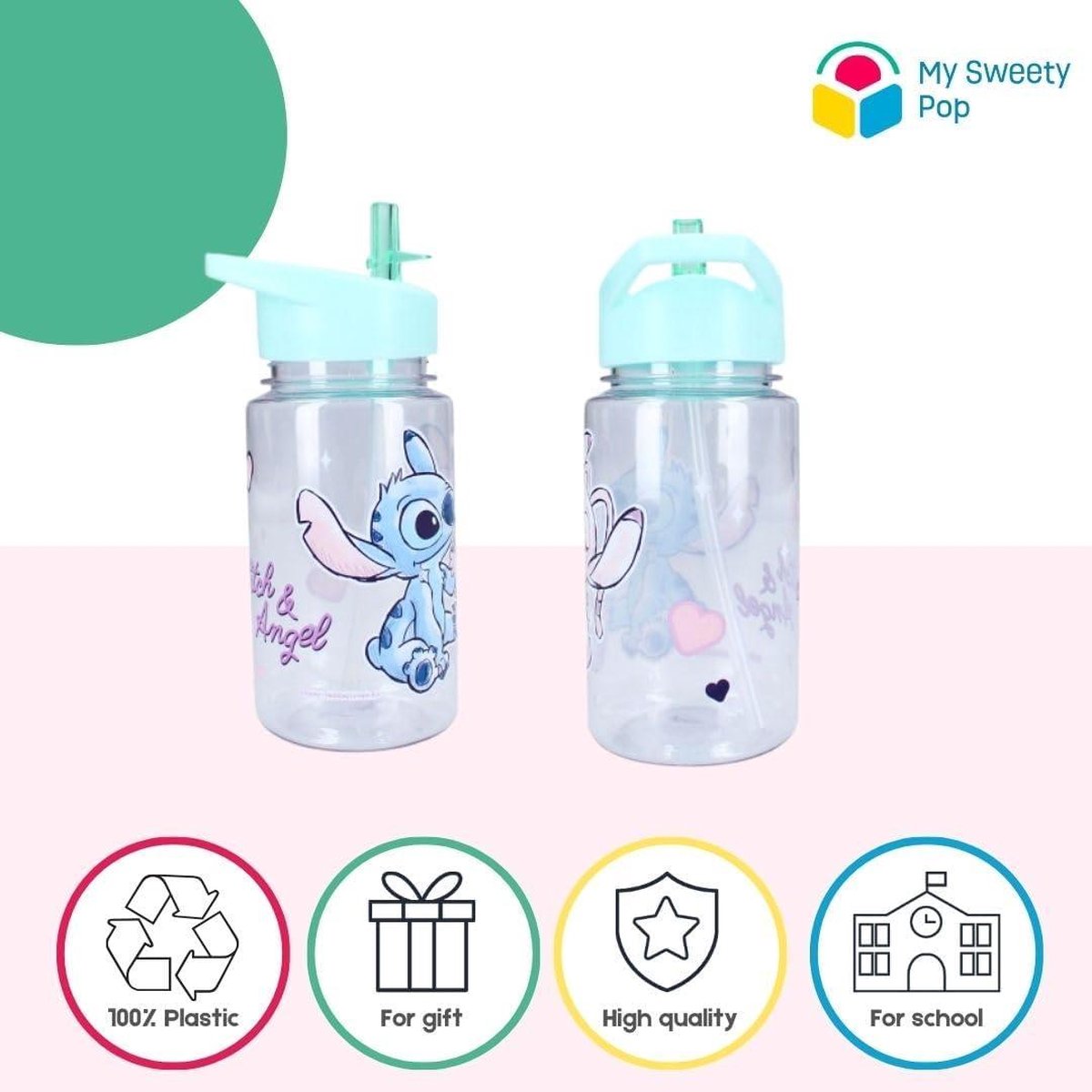 Plastic Drinking Bottle Stitch Preschool Holiday Meals 12 cm Girls 450 ml Hydration Gift Idea kids water bottle
