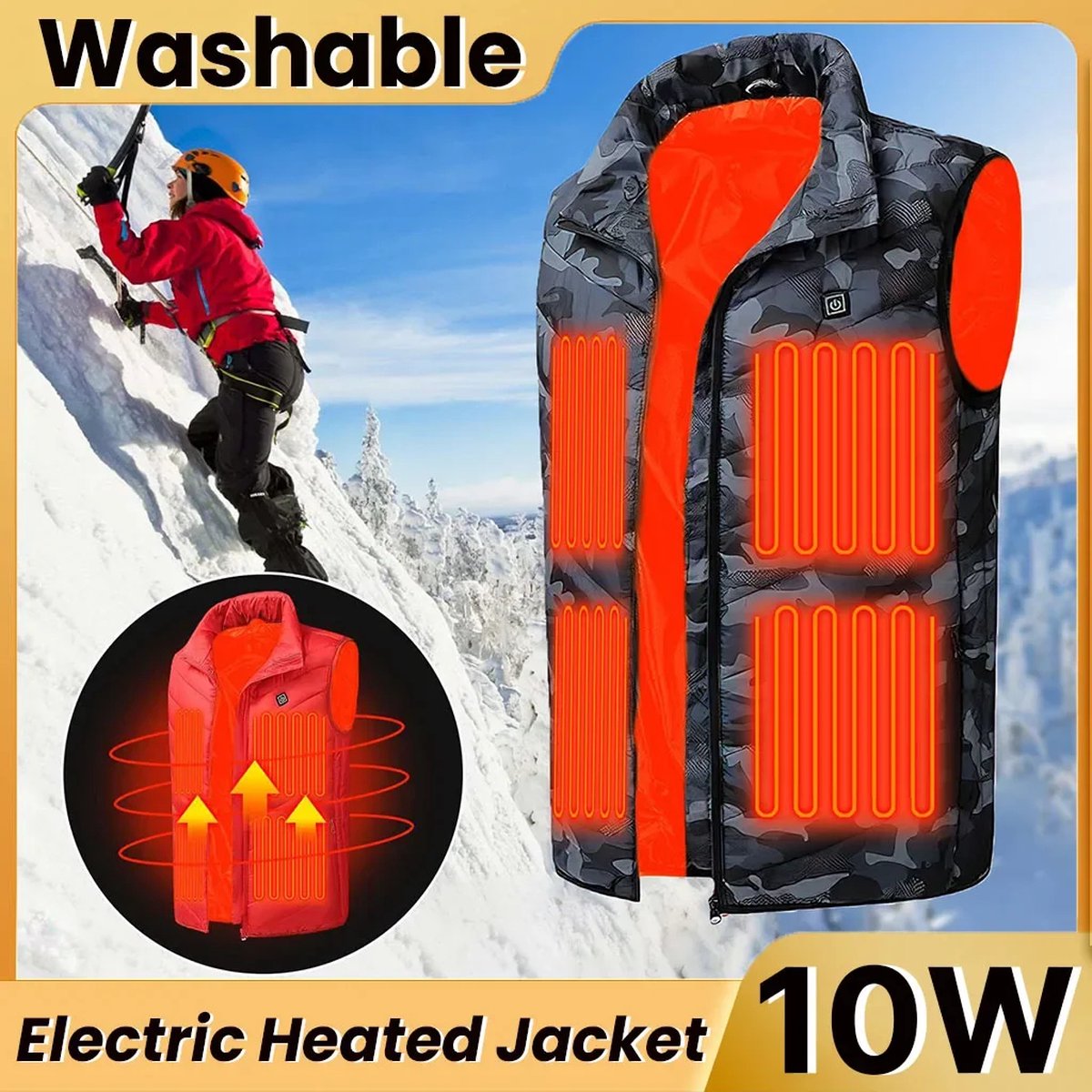 Heated Vest met Grafeen en USB - Wasbaar Elektrisch Verwarmd Jack voor Mannen en Vrouwen, Sport- en Buitenactiviteiten | Maat L | Verwarmd Sportjack