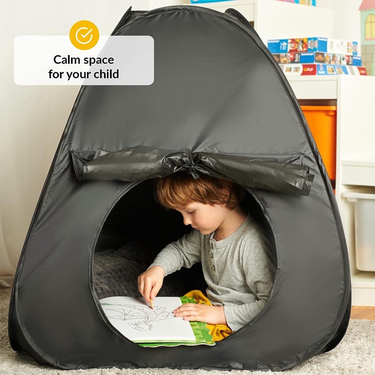 Ultiluxe® Sensory Tent for Young Children - Autism, ADHD, SPD, Anxiety, ADD - Lack of concentration, for calm and relaxation - Black - For home, school - Aid - Children's tent - Tent with storage bag - Quiet space for child