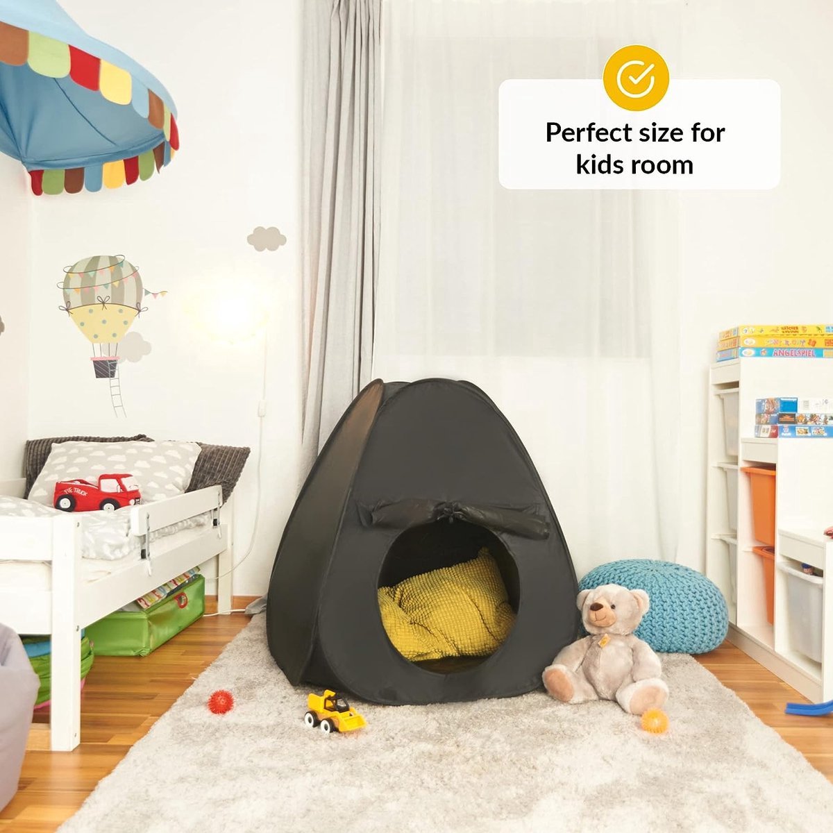 Ultiluxe® Sensory Tent for Young Children - Autism, ADHD, SPD, Anxiety, ADD - Lack of concentration, for calm and relaxation - Black - For home, school - Aid - Children's tent - Tent with storage bag - Quiet space for child