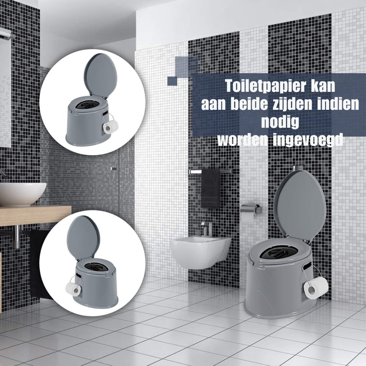 Kampeertoilet Hoge Zit – Draagbaar Toilet Met Toiletpapierhouder – Kampeertoilet Met Maximale Belasting 200 KG – Chemisch Toilet Met Verwijderbaar Emmerinzetstuk - Voor kamperen, Wandelen En Reizen - Reistoilet