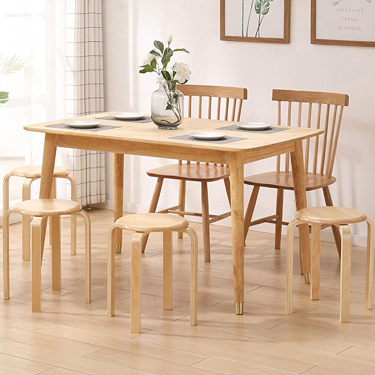 Stapelbare eetkamerstoel/barkruk van massief hout - gladde stoelen voor woonkamer en keuken - natuurlijk hout - 40x33x44cm RF-752 pop up stool