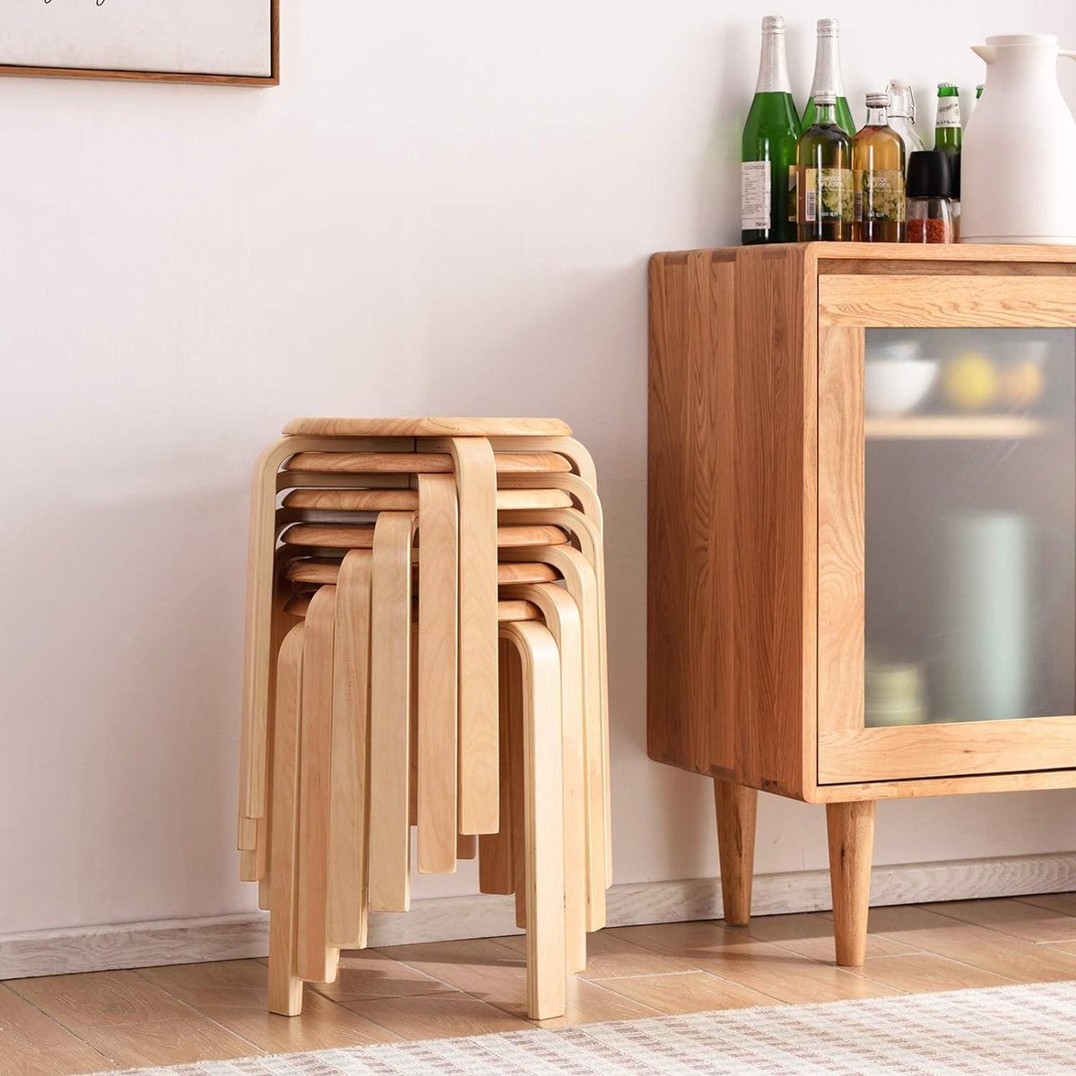Stapelbare eetkamerstoel/barkruk van massief hout - gladde stoelen voor woonkamer en keuken - natuurlijk hout - 40x33x44cm RF-752 pop up stool