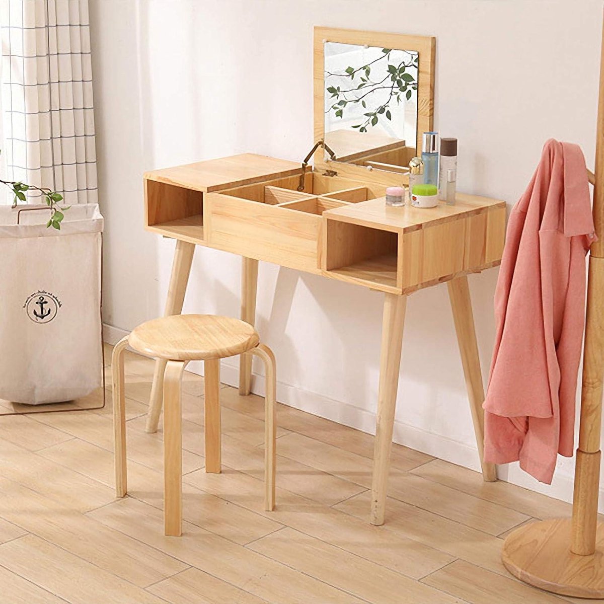 Stapelbare eetkamerstoel/barkruk van massief hout - gladde stoelen voor woonkamer en keuken - natuurlijk hout - 40x33x44cm RF-752 pop up stool