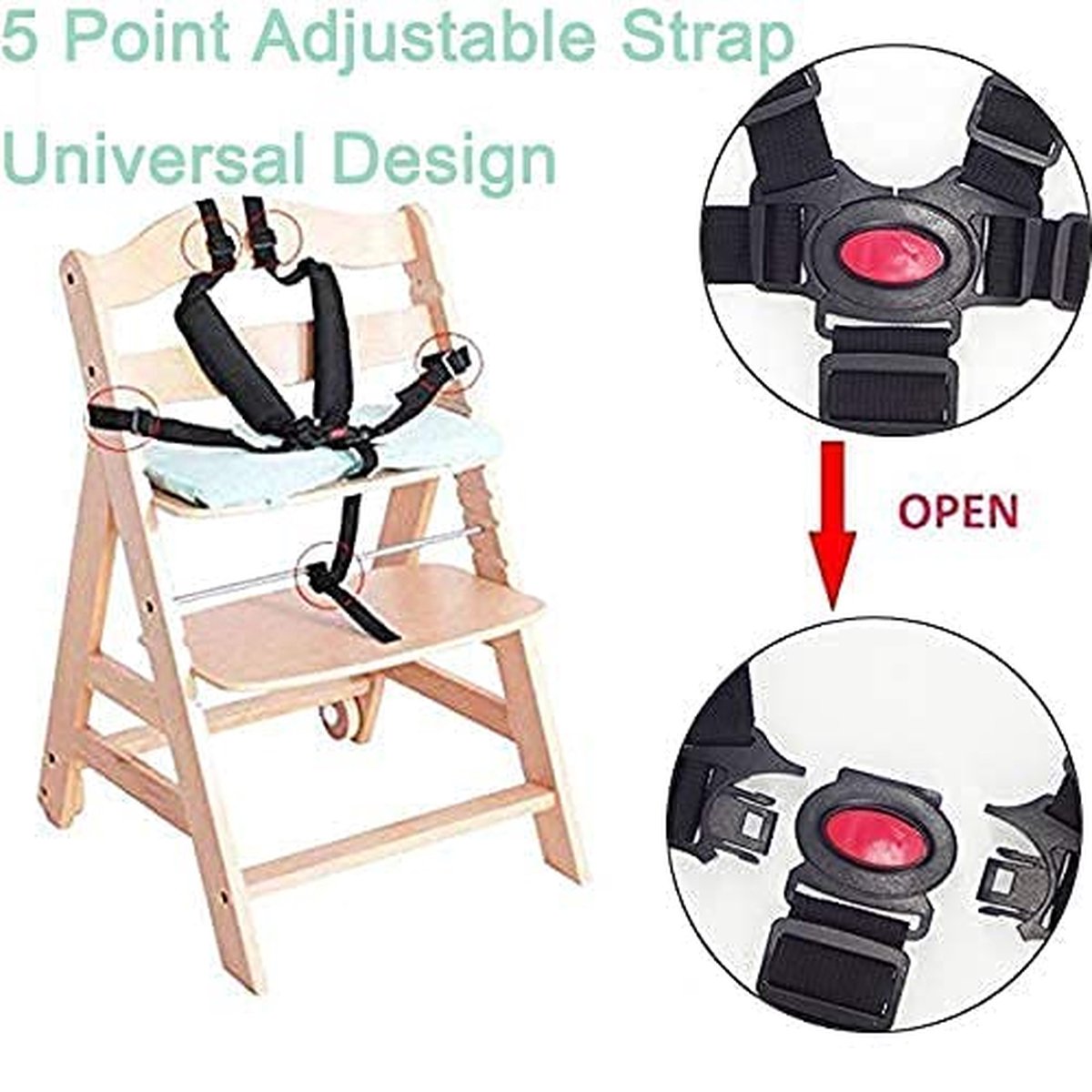 5-punts veiligheidsgordel, 5-punts gordel voor kinderstoel, universele 5-punts riem, kinderwagen, verstelbare kinderstoel, veiligheidsgordel voor kinderwagen, buggy, kinderstoel, babygordel