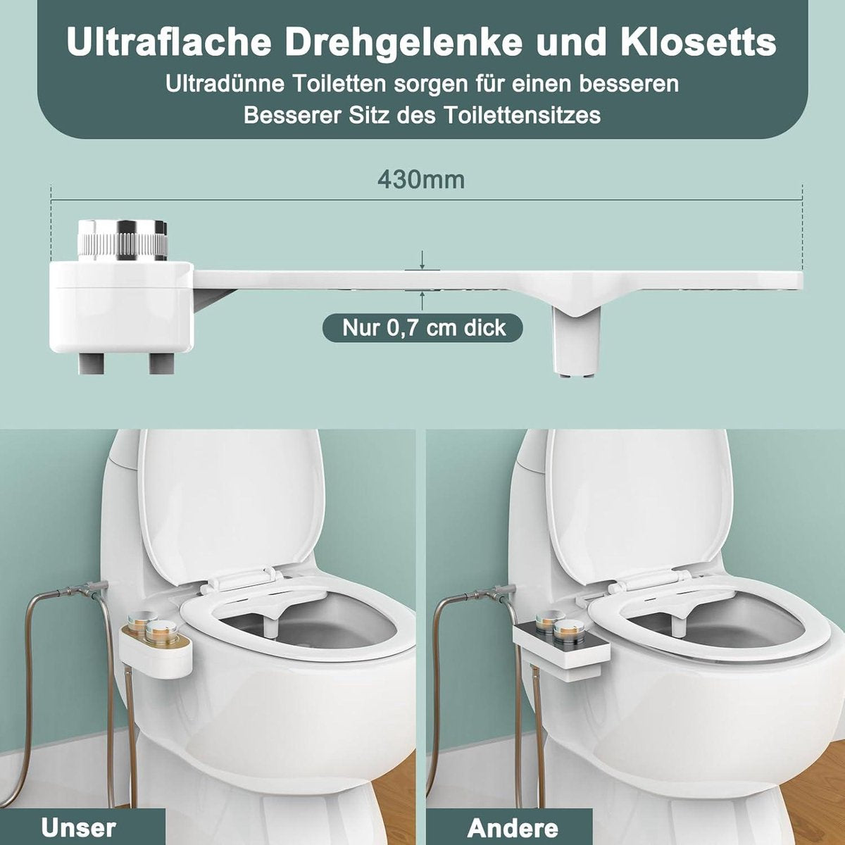 Retractable self-cleaning bidet attachment for toilet - dual nozzles - adjustable water pressure - posterior wash - warm water - hygienic - Taharet - toilet seat attachment