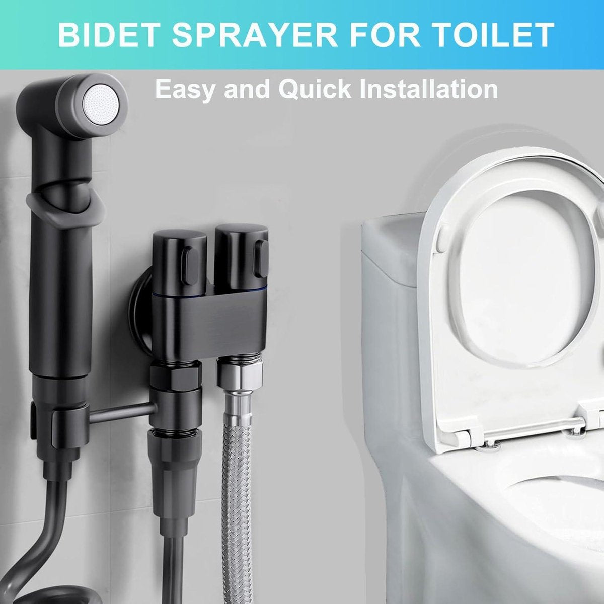 UK draagbare douche bidet - 2m chromen slang - dubbele regelklep - moslim douchespray - zwarte versie