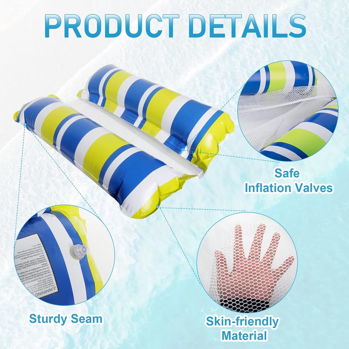 Pakket van 2 opblaasbare waterhangmat zwembedden, 4-in-1 drijvend luchtmatras met gaas, waterhangmat voor volwassenen en kinderen, ligstoel zwembad lounge strand water speelgoed.