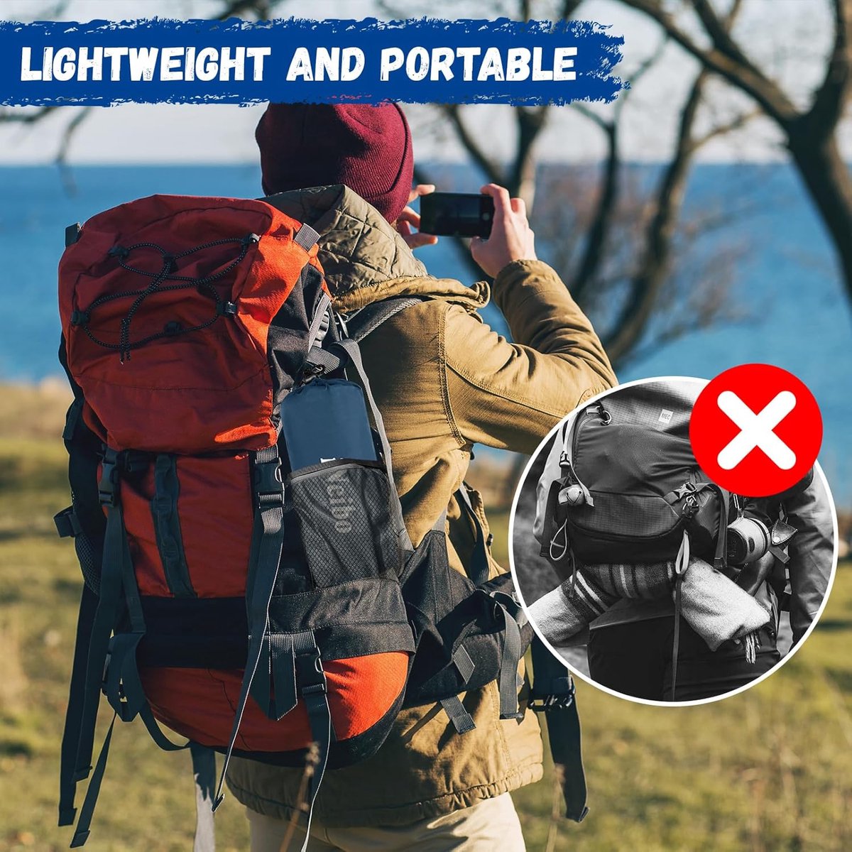 Zelfopblazende slaapmat, 2 personen, luchtmatras voor buiten, zelfopblazend met voetperspomp en kussen, campingmatras voor 2 personen, voor buiten, wandelen, strand en kamperen, blauw