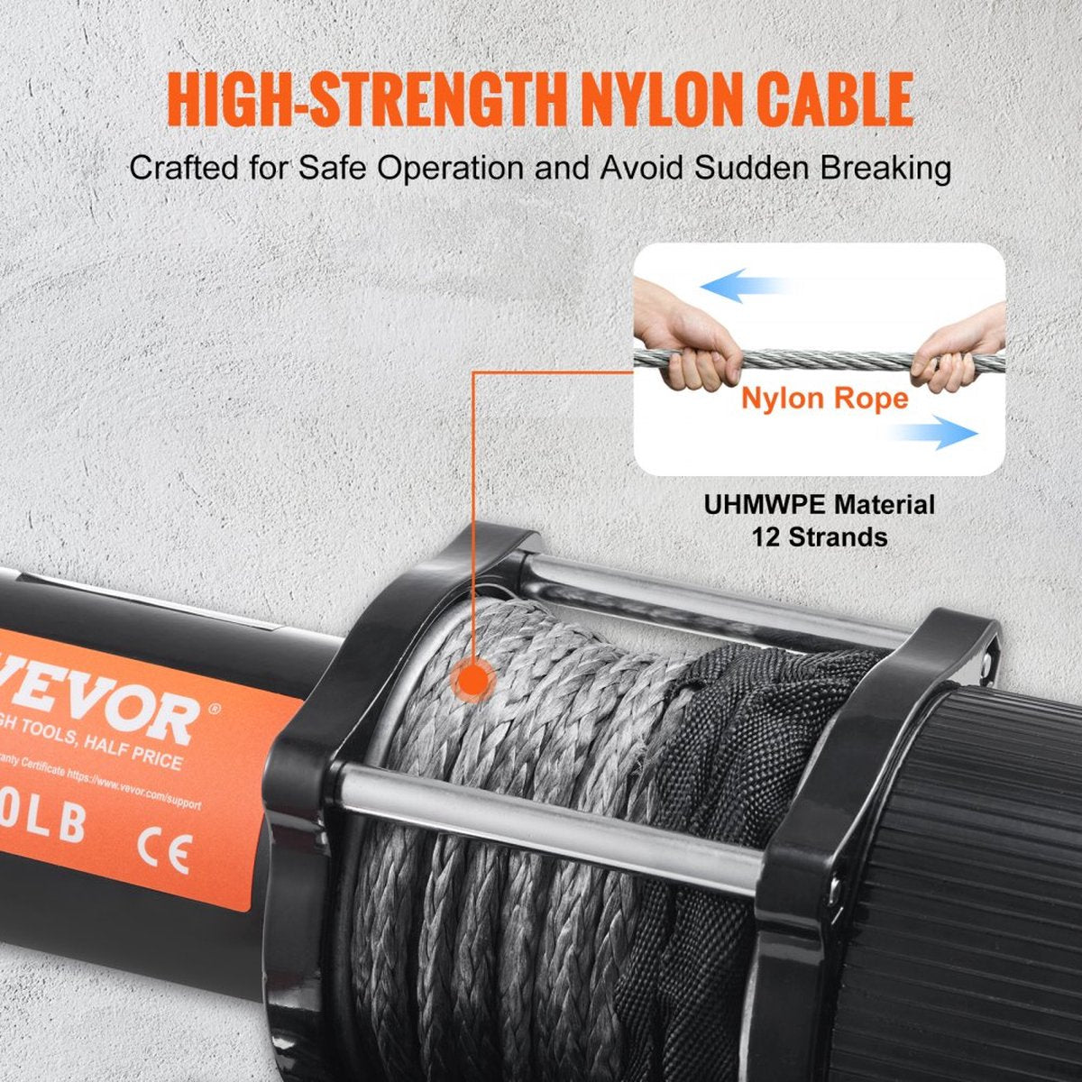 Electric Winch 12V Winch 4500lbs/2041kg Offroad Motor Winch Cable Electric Winch Nylon Rope with Wireless Remote Control Black Ideal for