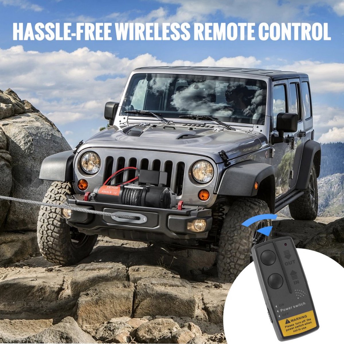 Electric Winch 12V Winch 4500lbs/2041kg Offroad Motor Winch Cable Electric Winch Nylon Rope with Wireless Remote Control Black Ideal for
