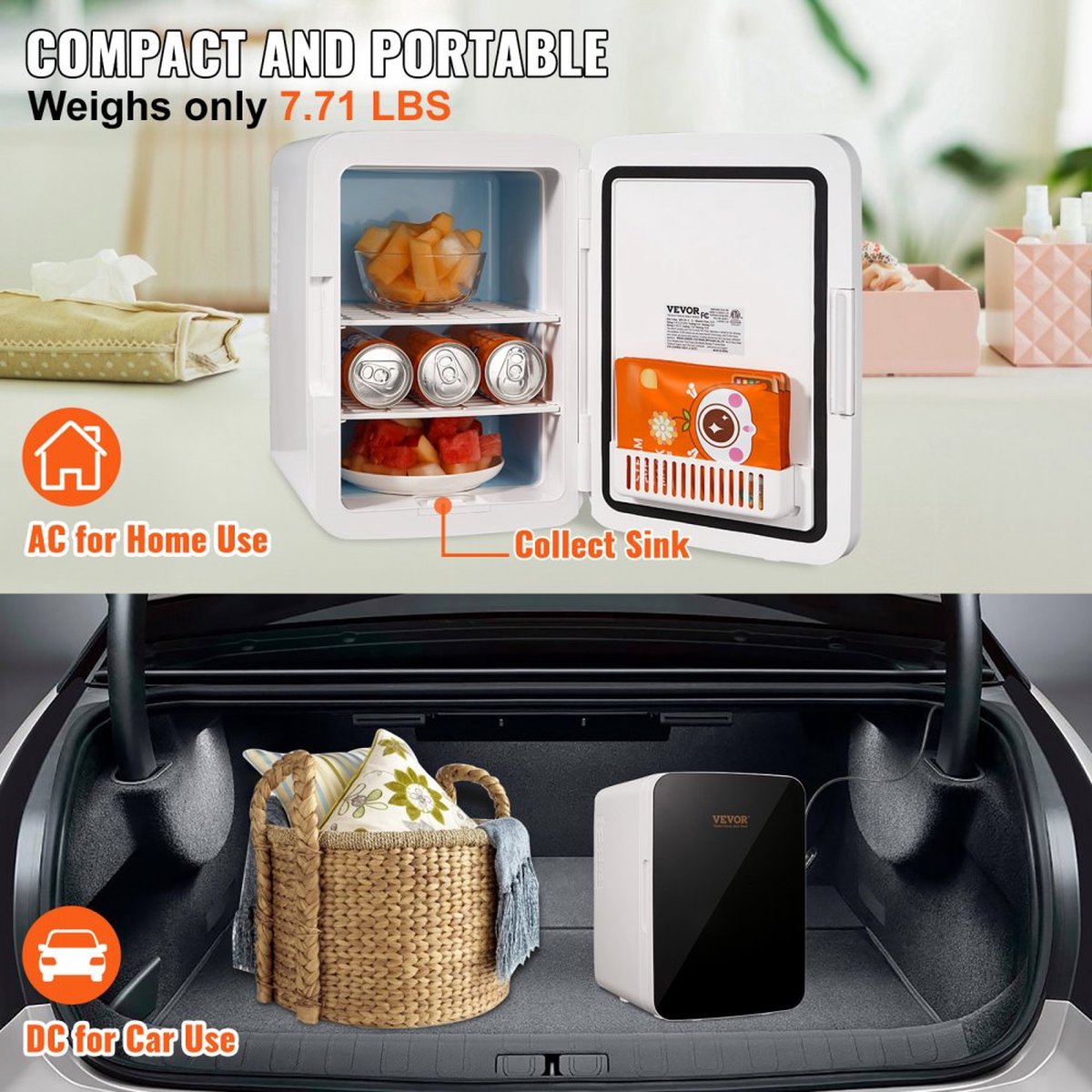10 L / 12 blikjes minikoelkast, 2-in-1 kleine koelkast Koel- en verwarmingsfunctie, slot Compacte drankenkoelkast 9 V DC / 220 V AC voor kantoren en slaapzalen, drankjes, cosmetica, zwart