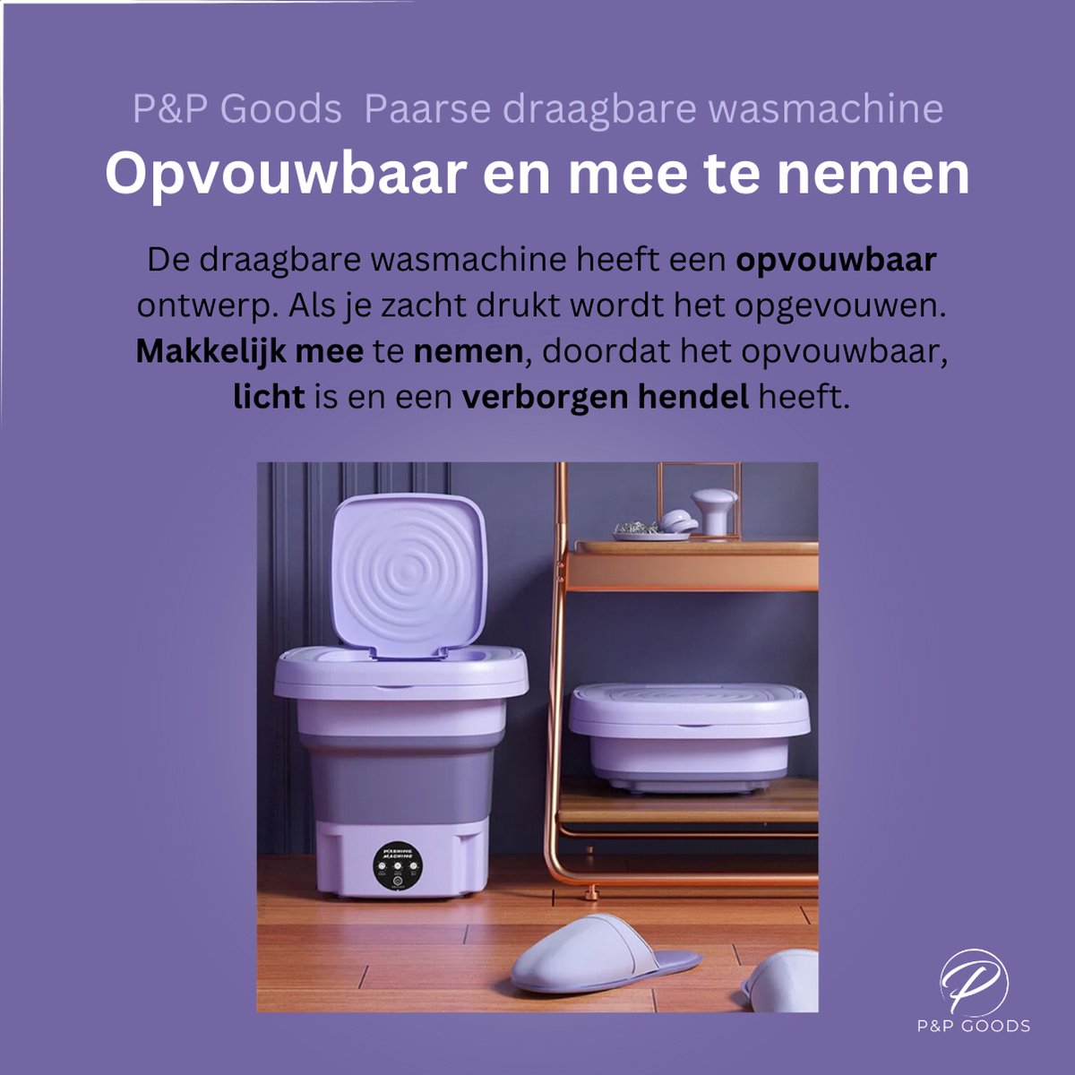 P&P Goods Mini Wasmachine - Draagbaar - Opvouwbare Wasmachine - Handwasmachine - 8 Liter Capaciteit - Ideaal voor Studenten & Camping - Paars