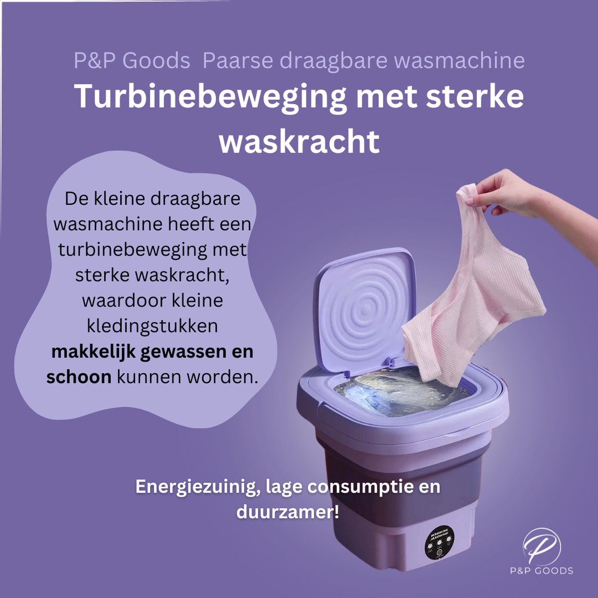 P&P Goods Mini Wasmachine - Draagbaar - Opvouwbare Wasmachine - Handwasmachine - 8 Liter Capaciteit - Ideaal voor Studenten & Camping - Paars