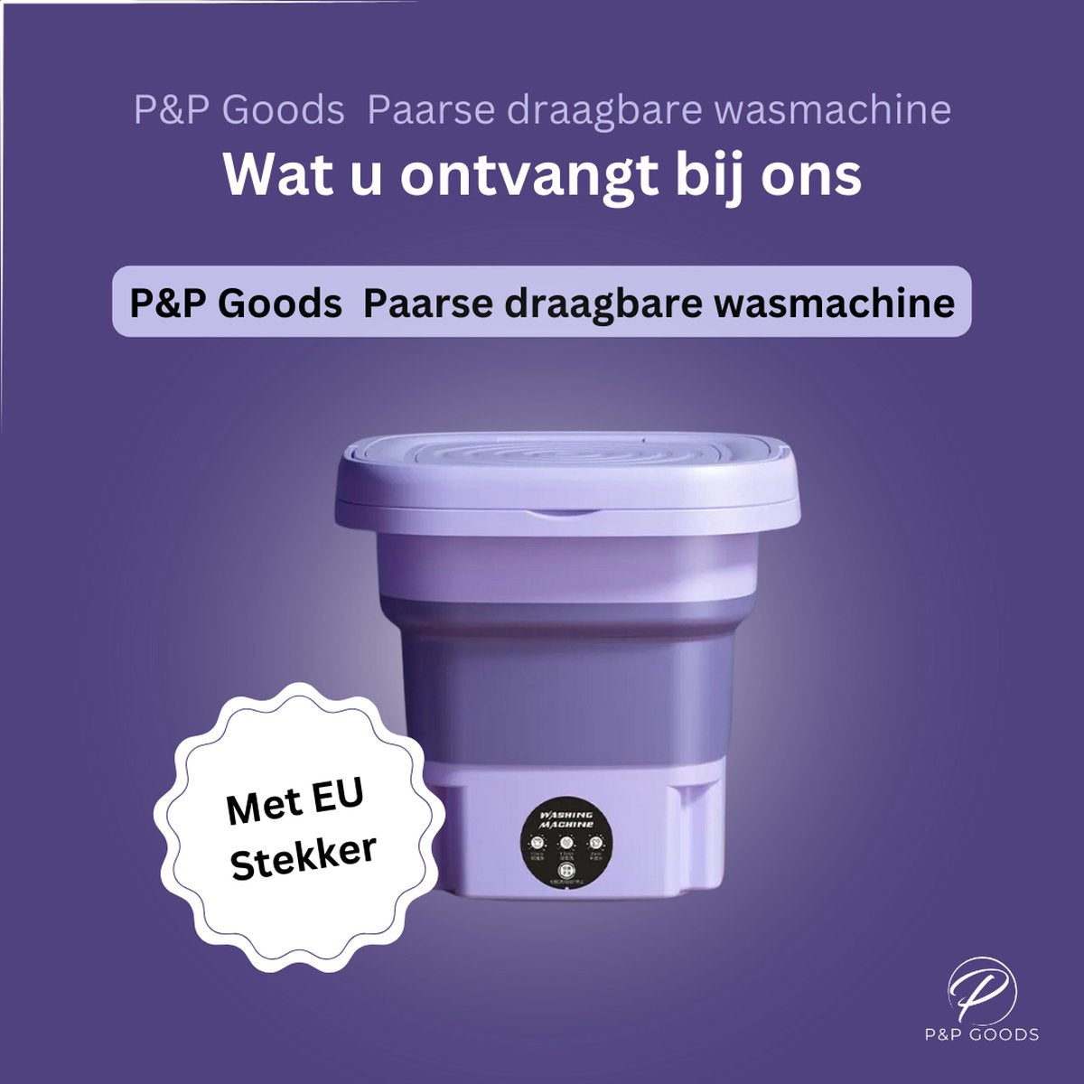 P&P Goods Mini Wasmachine - Draagbaar - Opvouwbare Wasmachine - Handwasmachine - 8 Liter Capaciteit - Ideaal voor Studenten & Camping - Paars