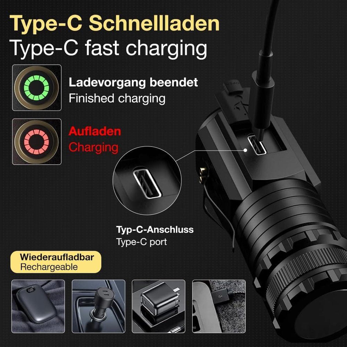 3 led oplaadbare mini-zaklamp 5000 lumen tactisch-verstelbare lengte-2 batterijen-5 lichtmodi-IPX6 waterdicht-kamperen-wandelen-vissen