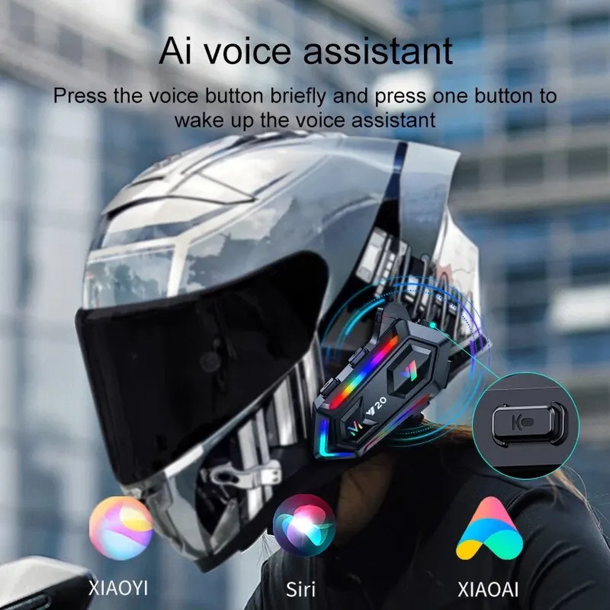 Motorhelm Headset - Headset Met Microfoon - Oortjes - Draadloos - Waterdichte Oortelefoon - IPX6 Helm Headset - 5.3 Bluetooth Communicatie - 72 Uur Lange Werking - 16 Kleuren RGB Verlichting - Zwart