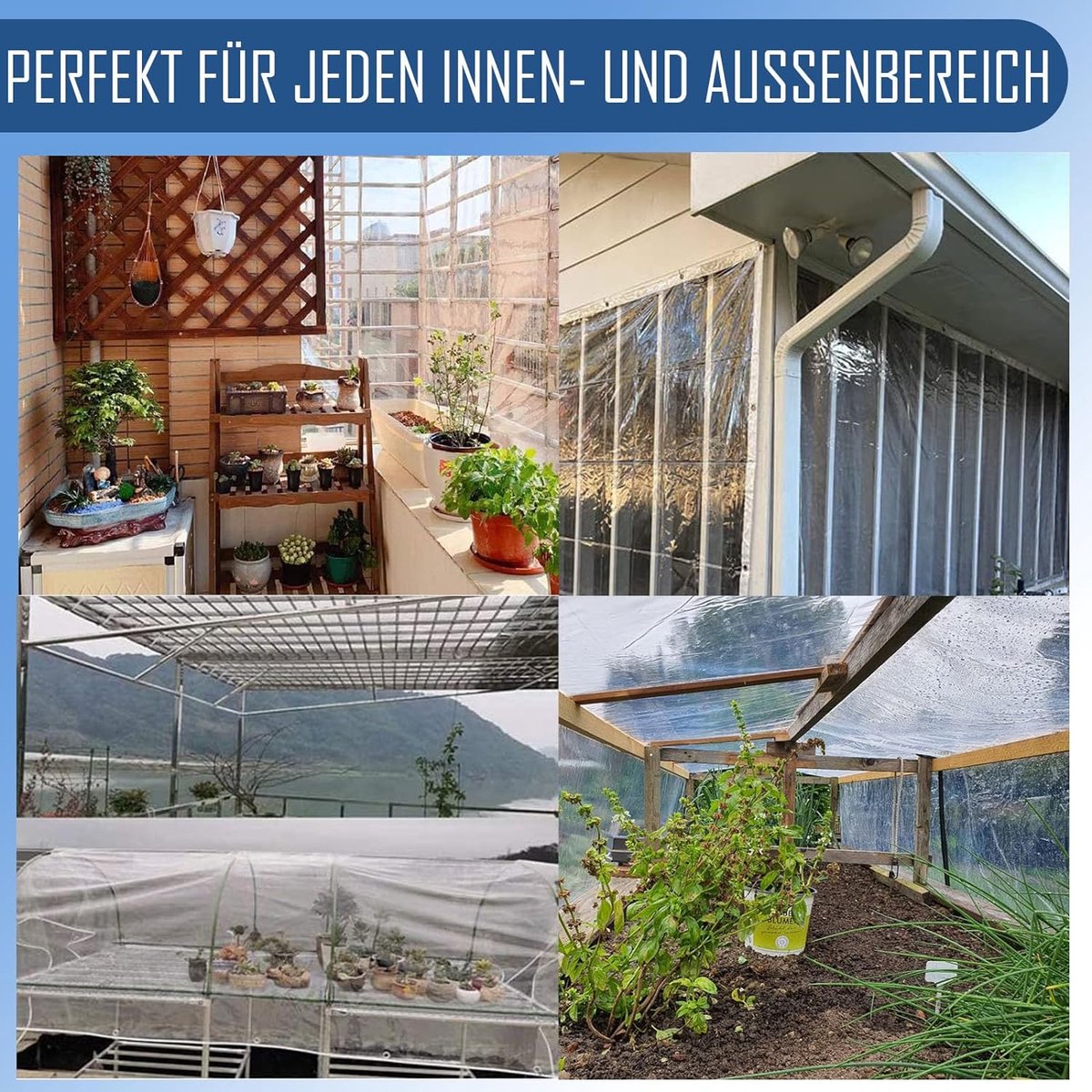 Waterdicht transparant PE-zeil met ingeperste ringen, weerbestendig, opvouwbaar, regenbescherming voor tuinmeubelen, planten en kassen, geschikt voor camping, balkon, afdekzeil, waterdicht, 2x4