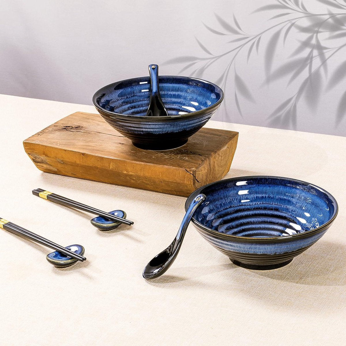 Ramen Kom 8-delige set originele Japanse keramische ramen en soep kommen - incl. eetstokjes en lepels - Aziatisch servies kom voor noedelsoep muesli salade - incl. e-book