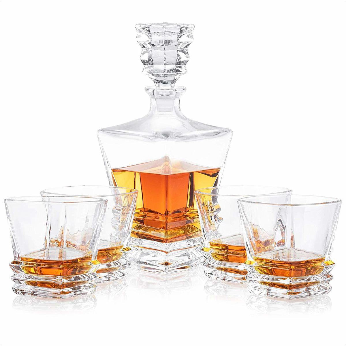 Whiskey Karaf Met 4 Glazen - 5-Delige Decanter Set - Kristal - Vaatwasserbestendig - Pacific Collectie