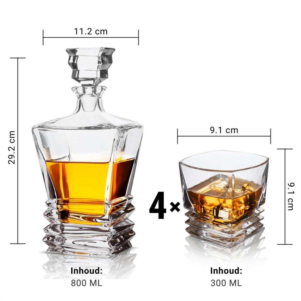 Whiskey Karaf Met 4 Glazen - 5-Delige Decanter Set - Kristal - Vaatwasserbestendig - Pacific Collectie