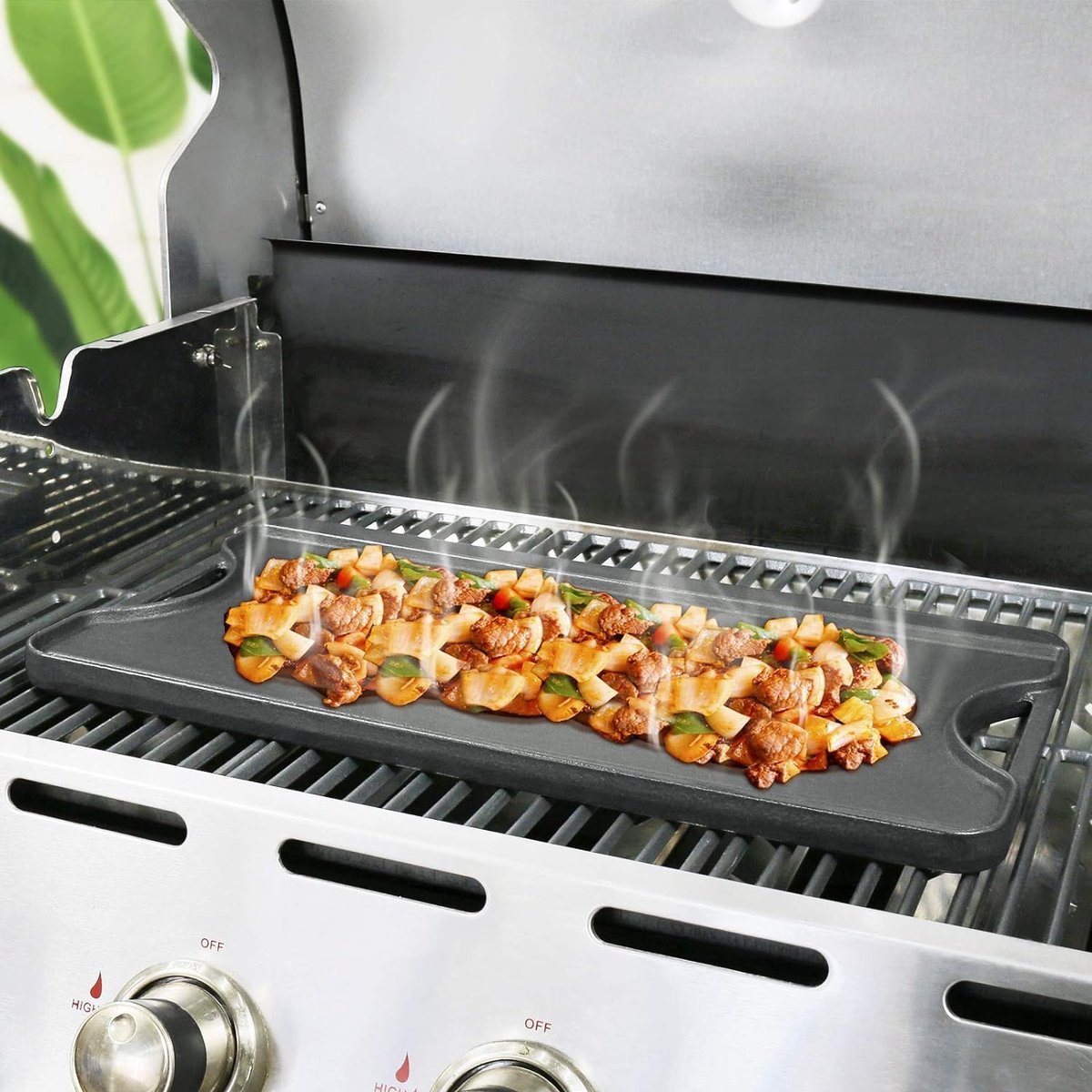 Gietijzeren antiaanbak grillplaten 50,8 x 26,5 cm voor oven, fornuis en grill, dubbelzijdige gietijzeren grillplaat met groeven en gladde roosterzone, roosterplaat.