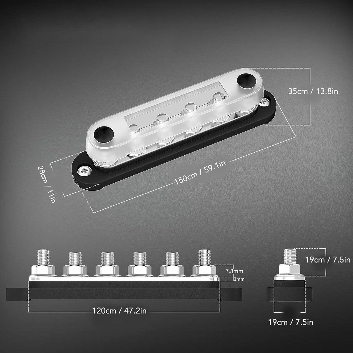 M8 Terminal Stud Power Distribution Block Busbar 12V-48V 2 st. 6 X 5/16 inch - Ronde Hoek Basis 150A Auto Voertuig