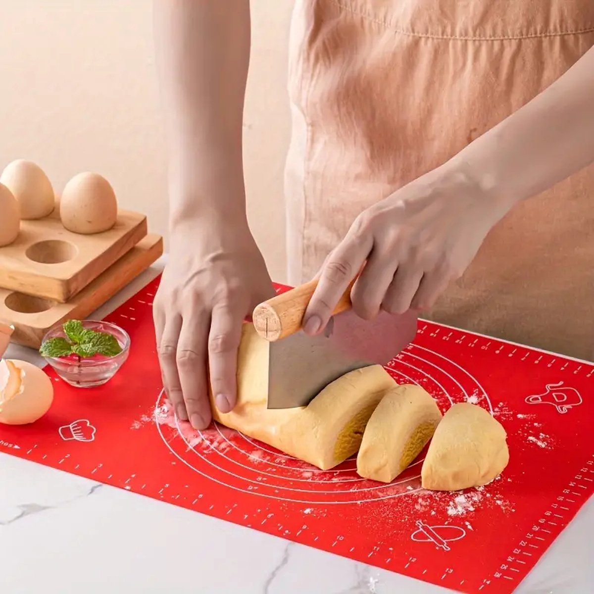 Sourdough bread baking starter set - 7 pieces - baking mat lame knife - dough scraper - proofing basket - dough knife - banneton - bread knife - small proofing basket for baking bread - round - dough couche