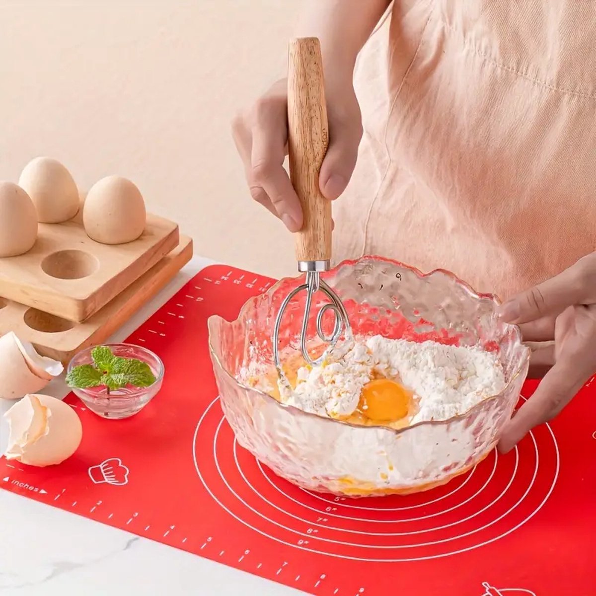 Sourdough bread baking starter set - 7 pieces - baking mat lame knife - dough scraper - proofing basket - dough knife - banneton - bread knife - small proofing basket for baking bread - round - dough couche