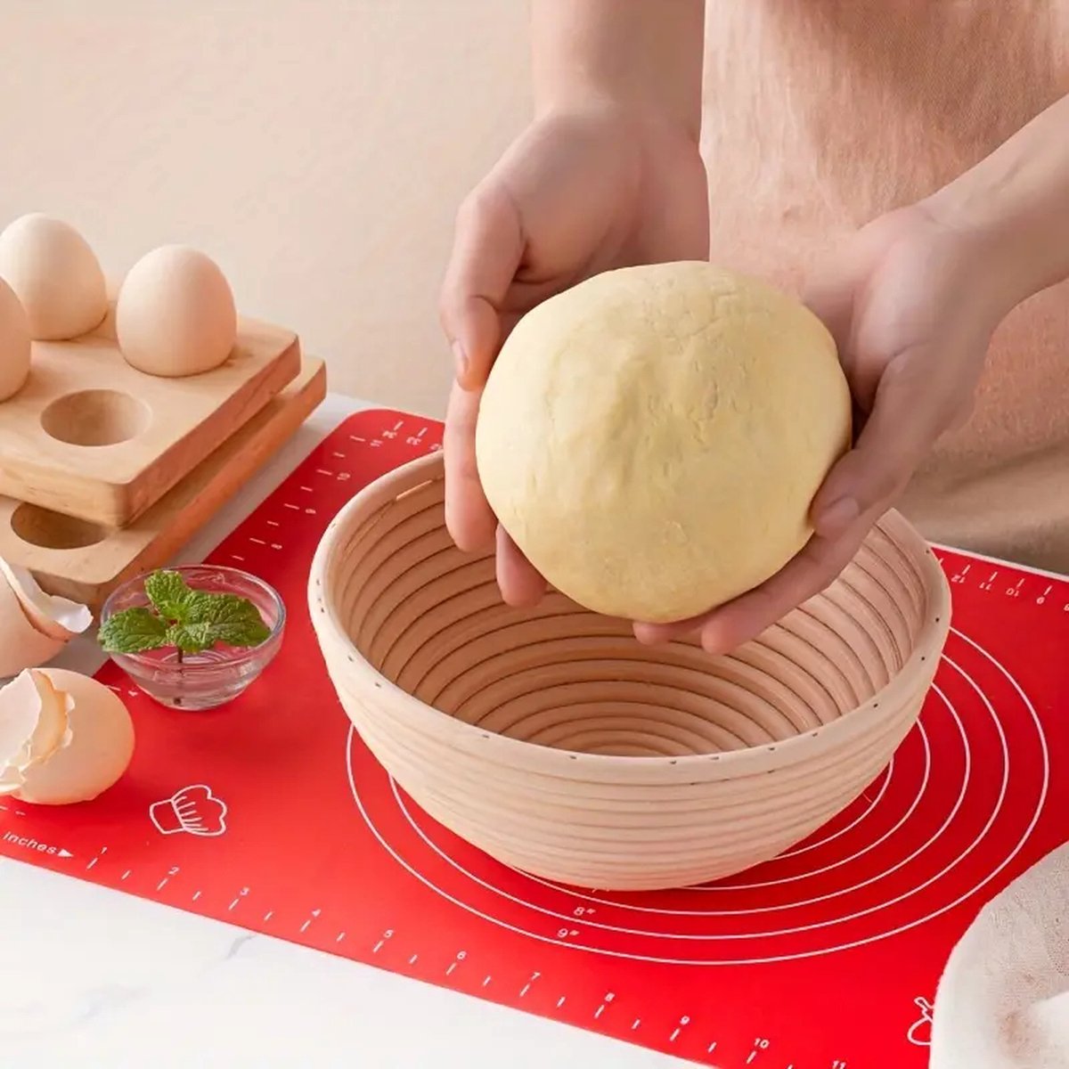 Sourdough bread baking starter set - 7 pieces - baking mat lame knife - dough scraper - proofing basket - dough knife - banneton - bread knife - small proofing basket for baking bread - round - dough couche
