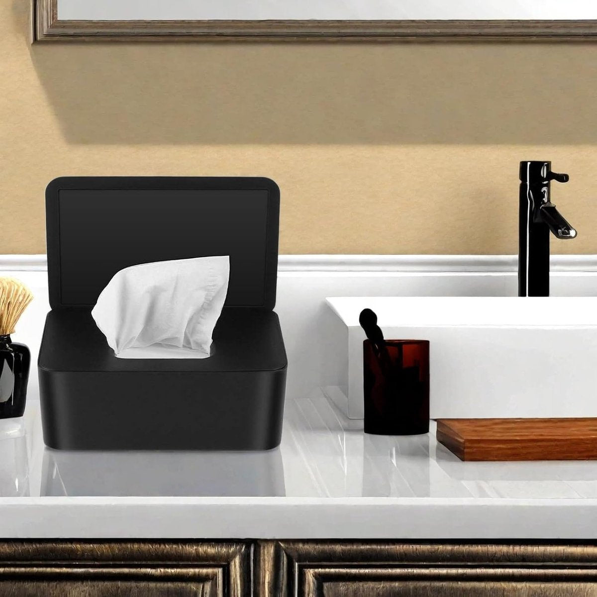 Babydoekjesdoos zwart, zakjes voor vochtige doekjes, plastic servetdoosje, tissue opbergdoosje, doos voor nat toiletpapier met deksel, plastic natte doekjesdispenser voor thuiskantoor